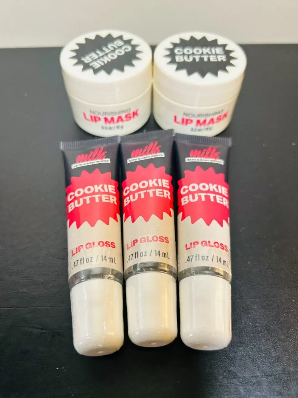 5 PC Bath & Body Works Milk Bar Cookie Butter Lip Gloss Mask Set New/Sealed